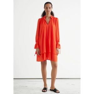 & Other Stories Dress Women Small 4 Orange Flounce Tiered A Line Mini Keyhole